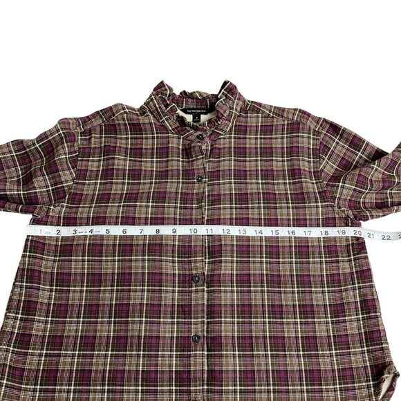 Banana Republic Top Womens S Sugar Plum Plaid Flannel Ruffle Neck Preppy Boho - Picture 10 of 14